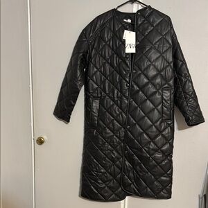 NWT Zara Black Quilted Long Coat